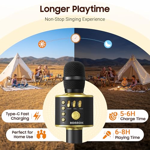 Image of BONAOK Wireless Bluetooth Karaoke Microphone,3-in-1 Portable Handheld Karaoke Mic Speaker Machine Home Party Birthday for All Smartphones PC(Q37 Black Gold)