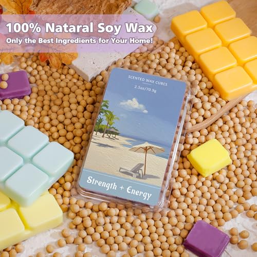 Image of SCENTORINI Wax Melts, Wax Cubes Strong Scent for Healing, 2.5 oz 4-Pack | Summer Relax Scented Wax Melts for Warmer - Lemon Green Tea /Strawberry Blackcurrant /Raspberry Orange /Ocean Grass Bellflower