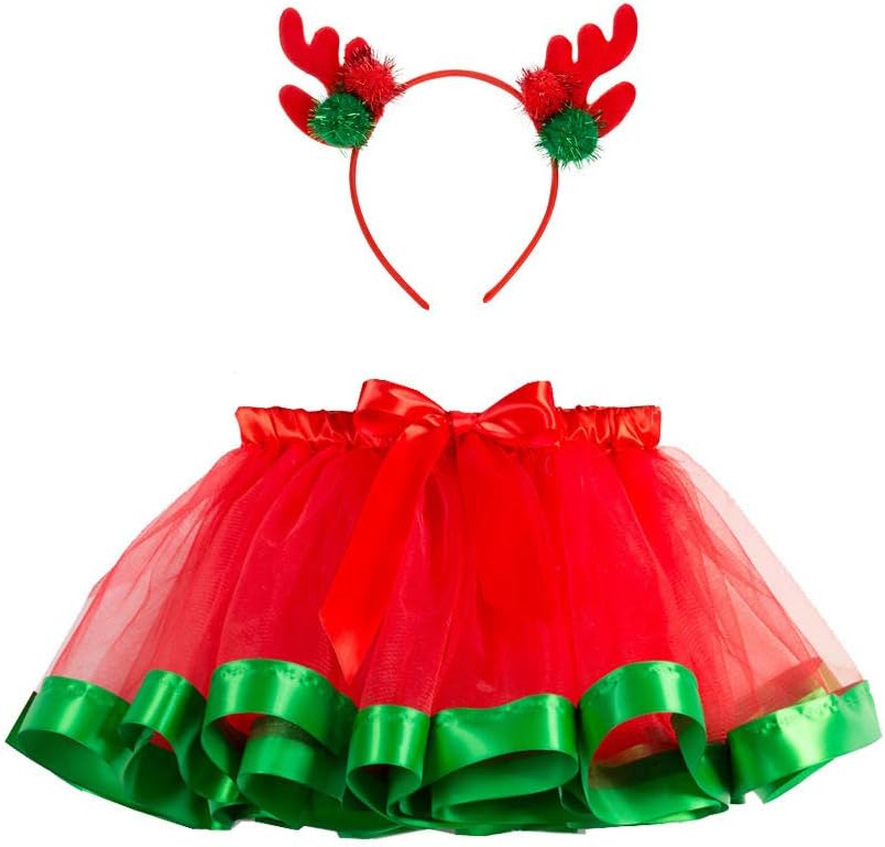 Christmas Tutu Skirt Red Layered Ballet Tulle Christmas Party with Headband