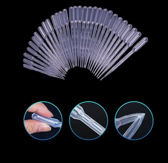 Lot de 100 pipettes 3 ml jetables graduées en plastique, compte-gouttes liquide, 3 millilitres, compte-gouttes de laboratoire Pasteur, chimie, minibiologie, liquides, huiles, parfums, culture,