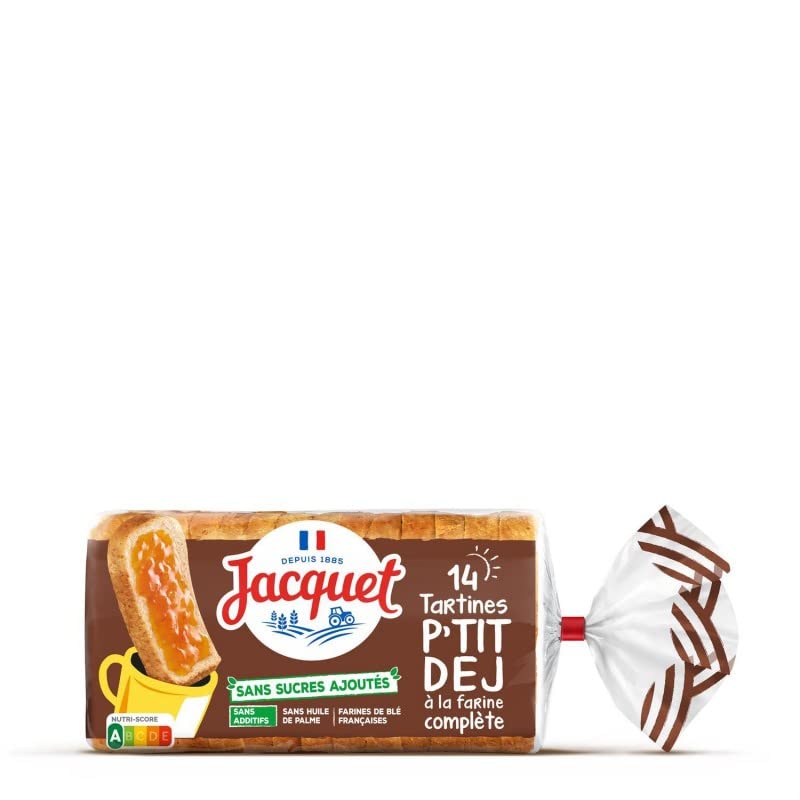 Jacquet Tartine P'Tit Dej Complet 410G - Pain de mie complet pour petit-déjeuner et sandwichs - Précuit et tranché - 410g de plaisir gourmand - Lot De 4 - Vendu Par Lot