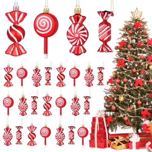 Canne Bonbon Blanc Rouge Vif : Kit de 24 Décorations Festives Légères