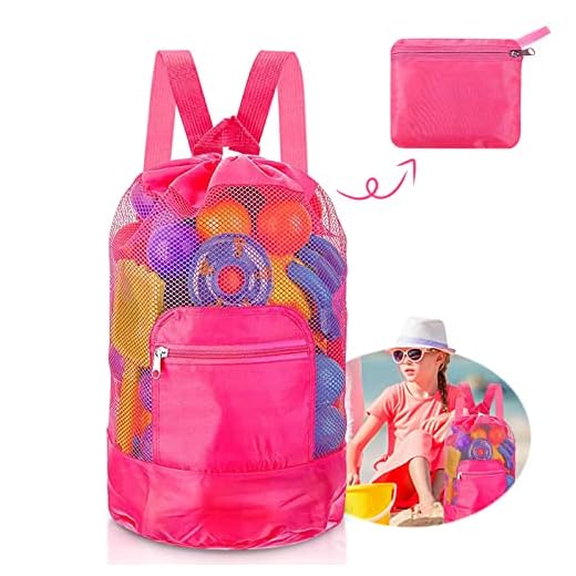Bolsa Grande de Malla, Bolsa Juguetes Playa Bolsa Plegable de Malla Playa Bolsa de malla grande para niños, Para vacaciones familiares, viajes a la playa, juguetes (Rojo)