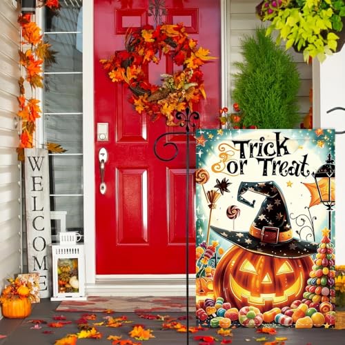 NHBTC Halloween Witch Hat Pumpkin Garden Flag 12x18 In Lawn Yard Decor Gift - image 8