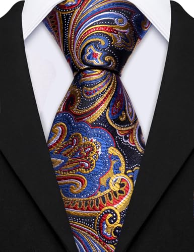 Image of Barry.Wang Mens 6 PCS Ties Silk Striped Paisley Check Floral Necktie Silky Woven Wedding Business Party Ties 3.34 inch