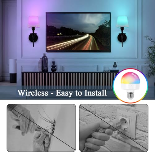 Image of EIDISUNY Vintage Wall Sconces Set of 2, Wireless Wall Lamp with RGB Rechargeable Dimmable Bulbs, Black Battery Operated Wall Sconce with Remote for Bedroom, Living Room, Hallway Bulbs Included
