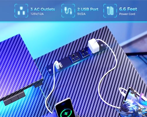 MOTPK L Shaped Gaming Desk with Power Outlet, Reversible Gaming Desk with Height Adjustable Monitor Stand, Gaming Computer Desk 43inch with LED Lights, Home Office Desk, Black - Image 5