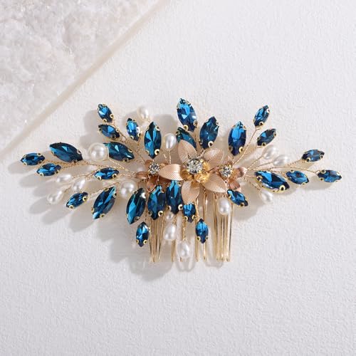 Peine decorativo para cabello con cristales y perlas miniatura 1