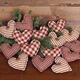 Soulchen 12 Pcs Valentine's Day Heart Ornaments Vintage Fabric Stuffed Heart Hanging Ornaments Rustic Red Buffalo Plaid Hanging Decor with Button for Tree Farmhouse Anniversary Wedding Party, 3 Style
