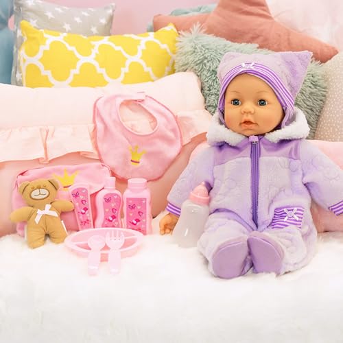 Bayer Design 94694AG 94694AA, Funktionspuppe, Interaktive Puppe Piccolina Magic Eyes, bewegt den Mund, blinzelt und schließt die Augen, sprechend, lila, 46cm
