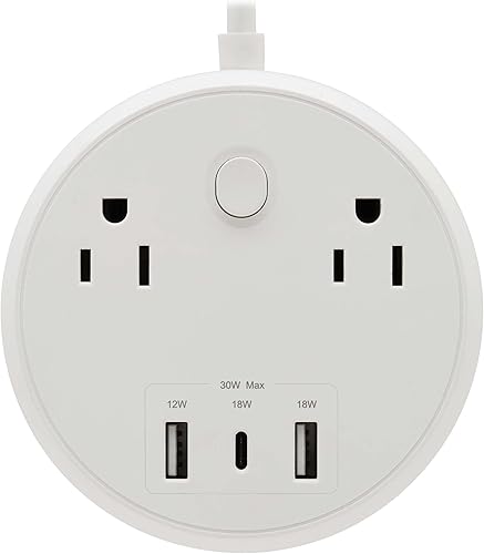 Miniatura 10 de Tripp Lite Safe-IT - Protector de sobretensiones de 57 W, 2 tomas de corriente y 2 puertos USB + 1 puerto USB-C para carga rápida, 300 julios, cable