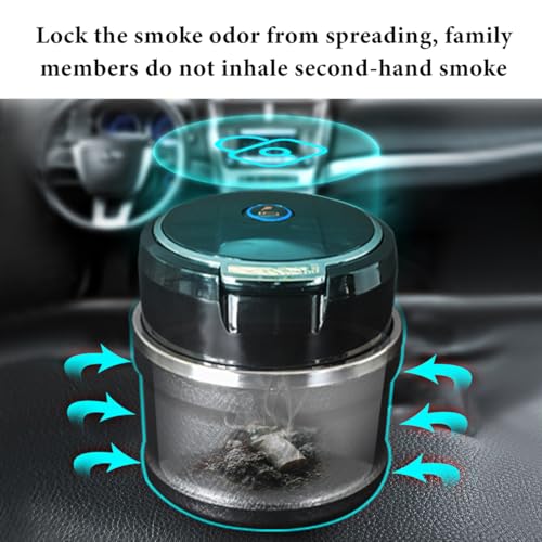 Image of Car Ashtray with Lid, Detachable Smokeless Steel Ash Tray with LED Light for Car Cup Holder Air Vent, Mini Portable Ashtray Universal for Most Vehicle Interior, Home, Office (Silver)