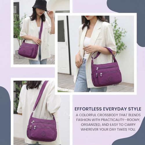 Image of TS WITH TECHSUN Women's Crossbody Sling Bag For Everyday Use, Nylon Shoulder Bag with Zipper Pockets, Adjustable Strap, Water Resistant Handbag for Travel, Shopping