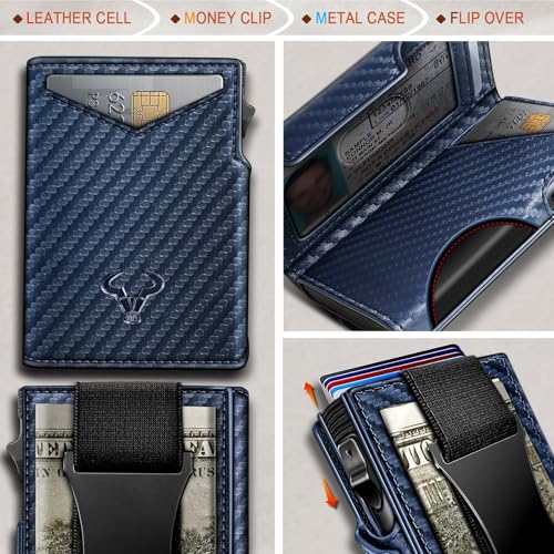 Image of BULLIANT Men Slim Leather Wallet Metal Case Money Clip-Magnetic Closure