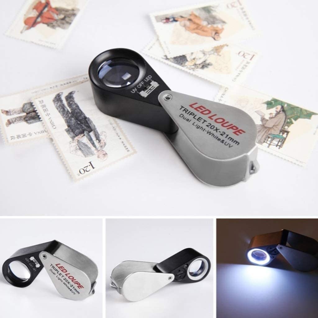 Lupa mini lupa powiększająca 10 razy do 20 razy aluminiowa obudowa i oświetlenie LED UV, do hobby i rękodzieła lupa do biżuterii ze światłem LED Interesting