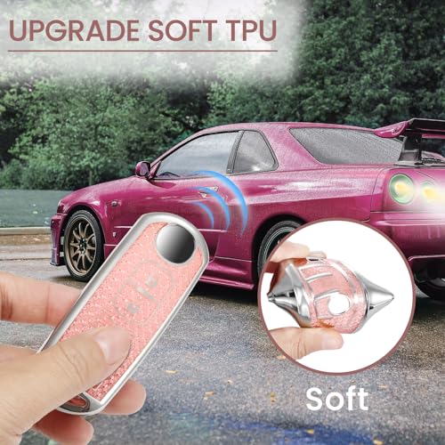 Image of Car Key Fob Cover for Mazda, Rhinestone Wristlet Case, Pink | Wear-resistant TPU shell, non-stretch rhinestone wristlet, daily splash, scratch and drop protection, normal signal use