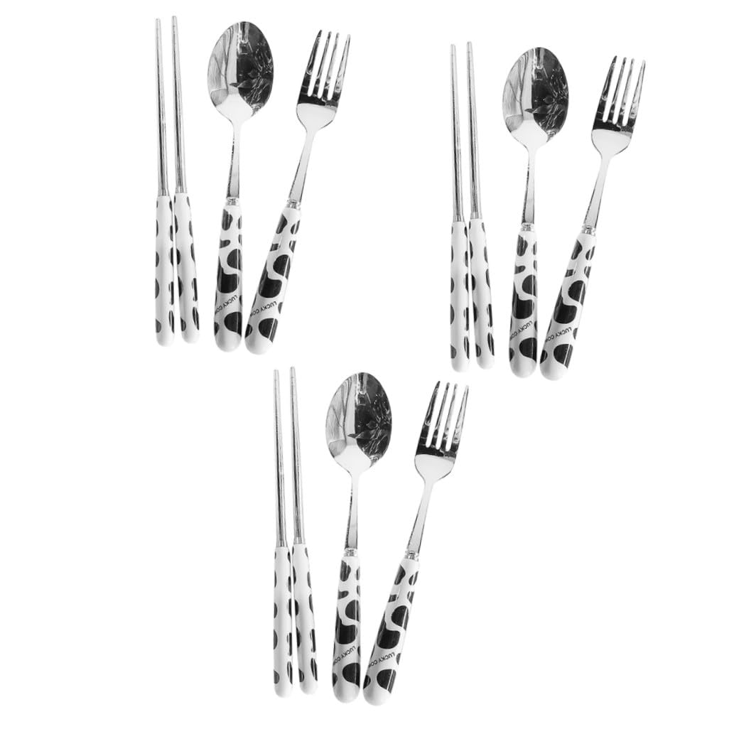 BESTonZON 3juegos Cubiertos De Viaje Portátiles con Estuche De Utensilios De Inoxidable para Camping Incluye Tenedor Cuchara y Palillos para Hogar y Salidas