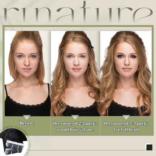 RUNATURE Black Tape in Hair Extensions Human Hair Long 28 Inch Tape Hair Extensions Real Human Hair Jet Black for Women Remy Hair Invisible Tapes 50g 20pcs #1 - Image 2