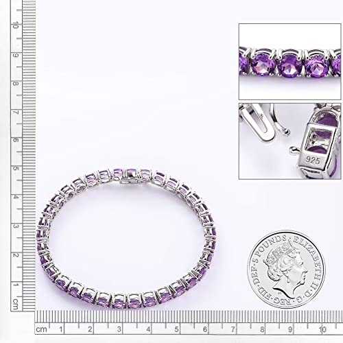Supermodel 925 Sterling Silver Round Natural Amethyst Tennis Bracelet For Women February Birthstone 2Mm 15.5 Ct Classic Tennis Bracelet 7.25 Inch #TOP4