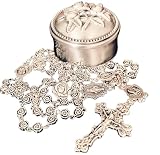 elegantmedical HANDMADE vintage silver rose beads Catholic Rosary Necklace Cross Gift Box Italy crucifix