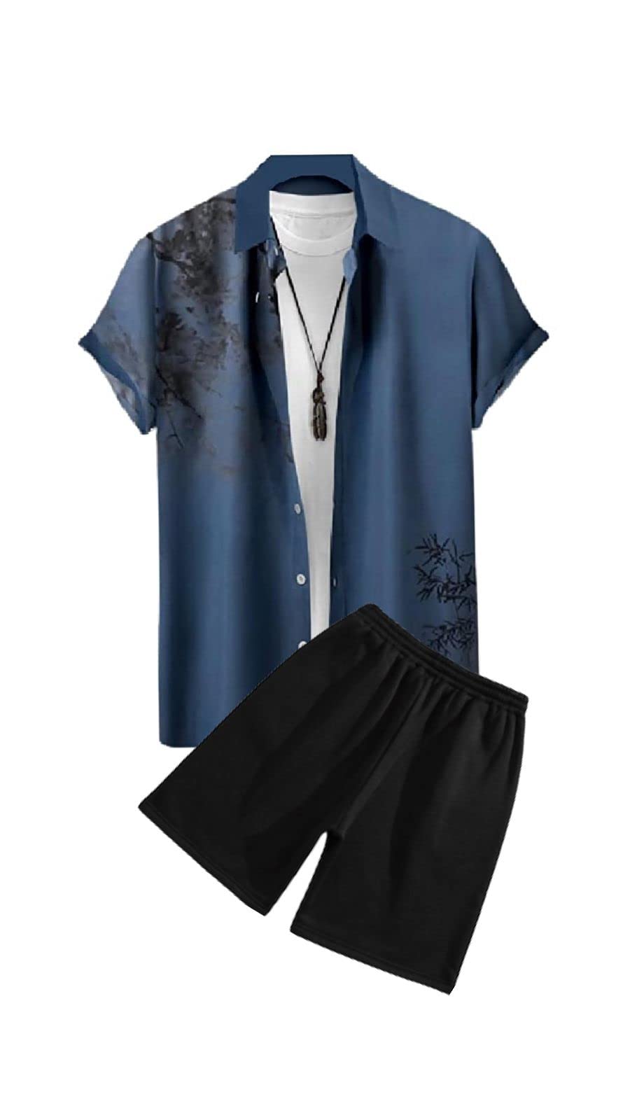 Men's Soft Poly Lycra Digital Prined Shirts with Pajama Shorts Night Suit Set
