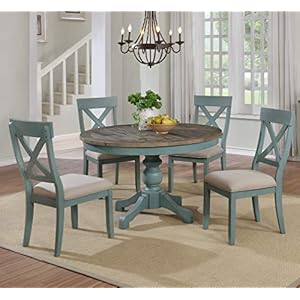 Roundhillfurnitureprato5piecerounddiningtablesetwithcrossbackchairsantiqueblueandweatheredwalnut Urban Country Home Decor Roundhill furniture prato 5 piece round dining table set with cross back chairs antique blue and weathered walnut urban country home decor