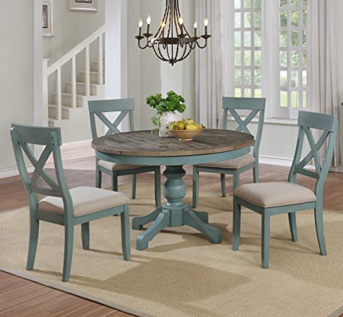 Roundhillfurnitureprato5piecerounddiningtablesetwithcrossbackchairsantiqueblueandweatheredwalnut Urban Country Home Decor Roundhill furniture prato 5 piece round dining table set with cross back chairs antique blue and weathered walnut urban country home decor
