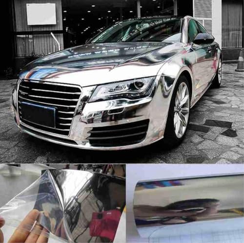 Image of WALLMATE Carbon & Matellic Wrap Sheet Roll Film Sticker Decal Waterproof Car Styling Wrap Auto Vehicle Accessories(24X80 Inch, Silver Chrome