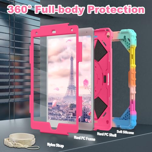 Image of WESOROL Case for iPad 9th /8th /7th Generation 10.2 Inch iPad 9th Generation Case with Screen Protector Rotating Stand Pencil Holder Heavy Duty Shockproof Cover for 9th Gen iPad Case,Colorful Pink