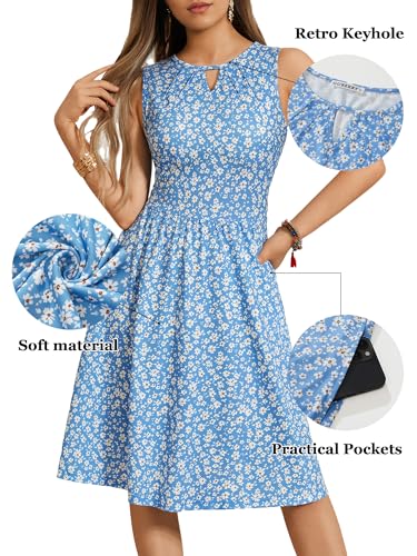 Image of GUBERRY Womens Summer Dress Sleeveless Crewneck Flowy Sun Dresses Casual Midi Dresses with Pockets