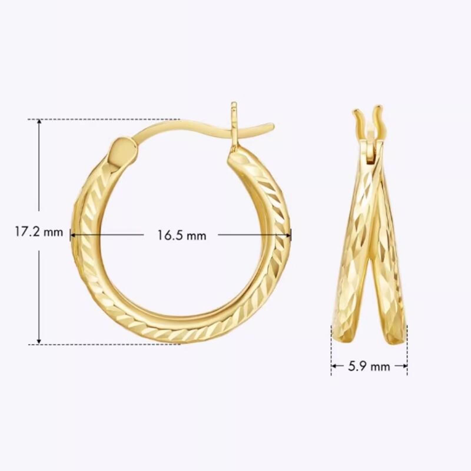 Epinki Creole Hoop 9K/14K/18K żółte złoto, podwójne koła biżuteria damska kolczyki, damskie kolczyki na sztyfcie małe Au 750/585/375 prawdziwe złoto biżuteria, 18-karatowe żółte złoto (750), Bez