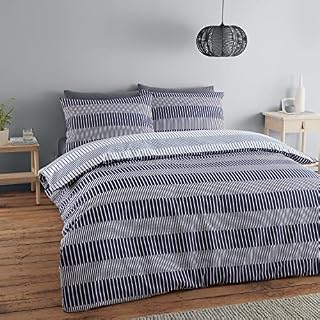 Catherine Lansfield Simplicity Bedding Lines Single Duvet Cover Set with Pillowcase Navy