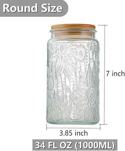 Miniatura 2 de ANSQU Tarro de almacenamiento de vidrio vintage, recipientes de almacenamiento de alimentos de vidrio de 34 onzas líquidas con tapa de bambú, tarro