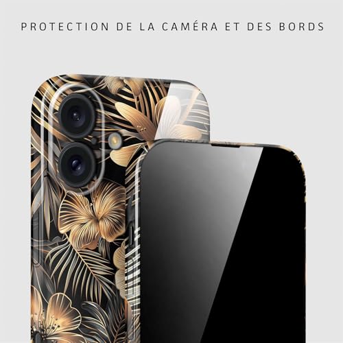 Coque fleurs iPhone 16 Or Noir housse tendance pour le quotidien et les sorties - 2