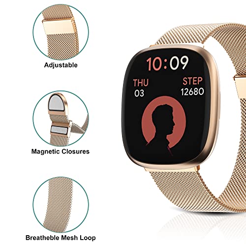 Higgs Strap Compatible with Fitbit Versa 3/4 & Sense 2, Dual Magnetic Adjustable Metal Strap - Rosegold Fashion for Women & Men - Image 2