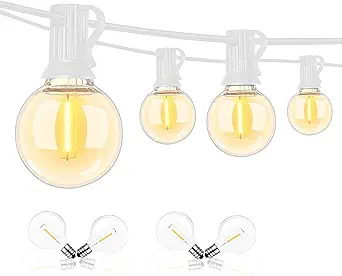 Abeja 50FT G40 LED Globe String Lights, Outdoor Patio String Lights with 50+2 Dimmable Shatterproof Bulbs, Backyard Outdoor Hanging Lights, Bistro Waterproof for Balcony Party Wedding, White Wire