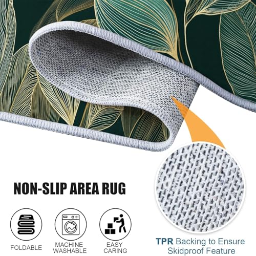 Tapis rond antidérapant et lavable 120cm motif feuilles rétro - 6