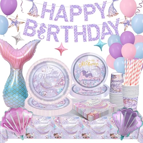 yosiio Sirena Vajilla para Fiestas, Juego de Vajilla Fiesta, Sirena Vajilla Cumpleaños...