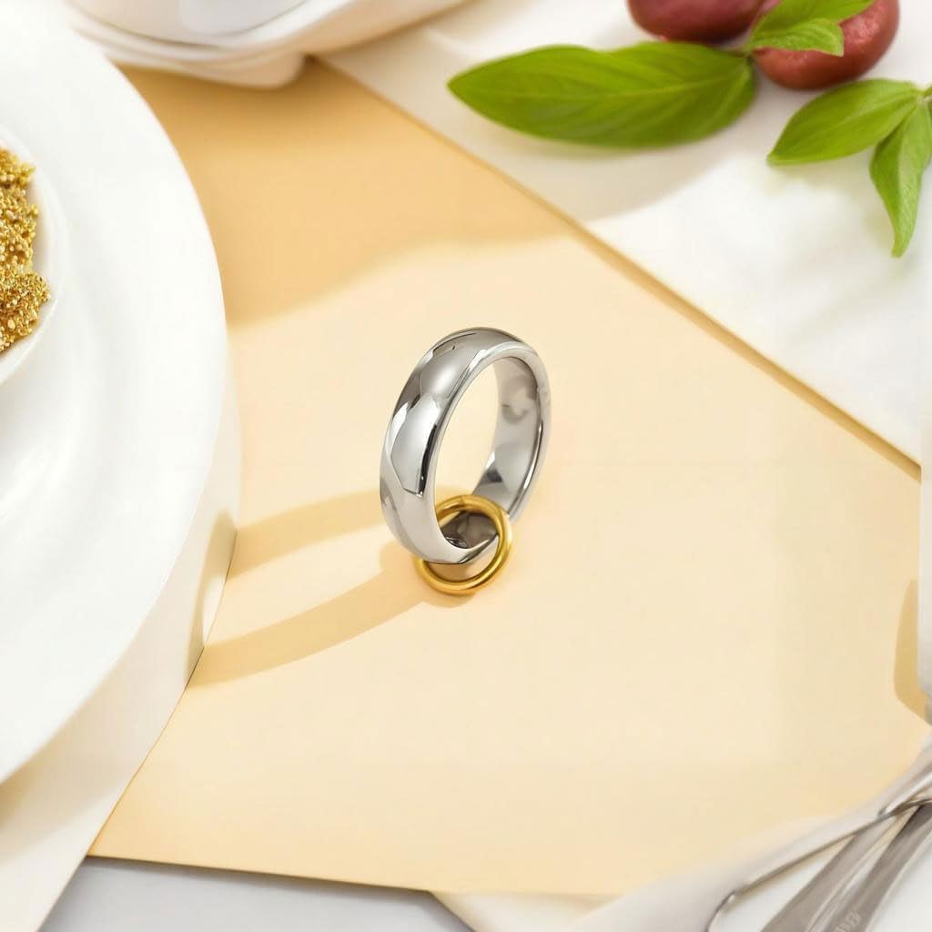 Stackable Rings Interlocked Chunky Gold Rings 18K Gold Plated Stainless Steel Jewelry Gift Set for Women - Image 3