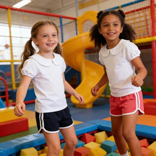 Image of LYSMuch Girl Short Sleeve Peter Pan Collar Shirt Kid School Polo Shirt | Uniform Short Sleeve shirt, buttoned back neckline, machine washable, wrinkle-resistant, regular fit Cute Summer Tops