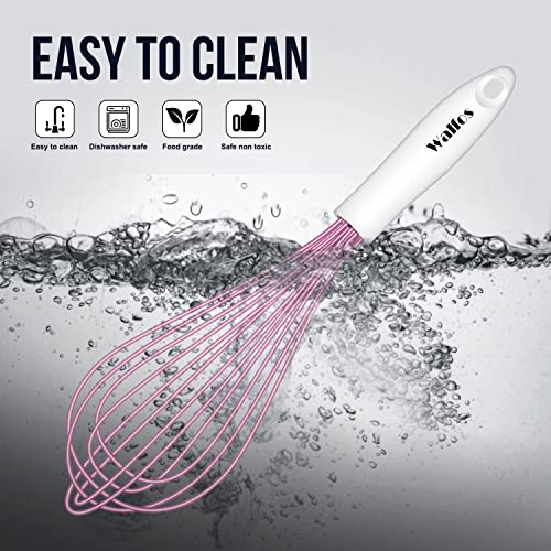Image of Walfos Whisk, Silicone Whisks for Cooking & Baking Non Scratch Rubber Coated Pink Whisk for Non-stick, Perfect for Frothing, Blending, Beating and Whisking (3pack Pink)