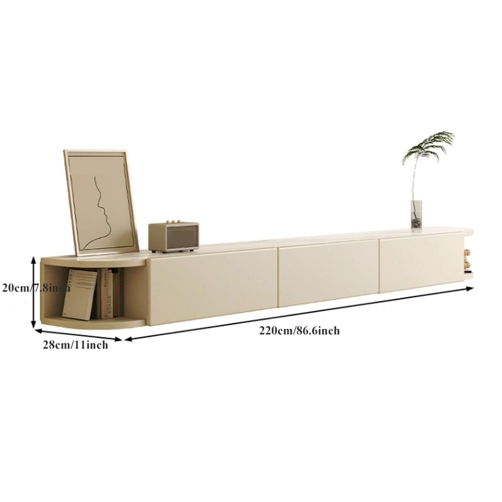 Mueble de TV flotante de 86.6 pulgadas montado en la pared, estante de pared flotante, centro de entretenimiento flotante con gabinete de almacenamiento, consola de medios de pared