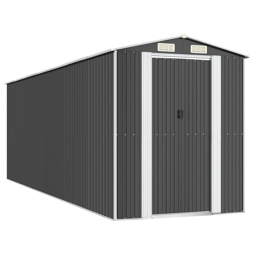 Abri de rangement d'extérieur en acier galvanisé anthracite, 192 x 606 x 223 cm, organiseur d'outils de jardin résistant à la rouille pour accessoires de piscine et équipement de pelouse