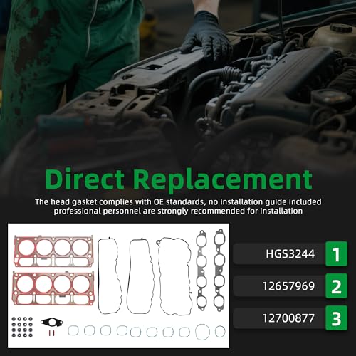 Image of Head Gasket Set, for Cadillac Escalade, for Chevy Camaro Silverado Suburban Tahoe Corvette, for GMC Sierra 1500 Yukon XL, 2014-2020, 6.2L V8, HGS3244, 12657969(36pcs)