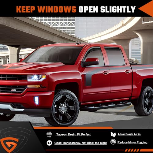 Rain Guards Fit for Chevy Silverado/GMC Sierra 1500 Crew Cab 2014 2015 2016 2017 2018, Tape-On Window Deflector Extra Durable Side Sun Rain Guard 2014-2018 Silverado/Sierra Visor Deflectors Black by GEARMEISTER - Used condition - Image 7