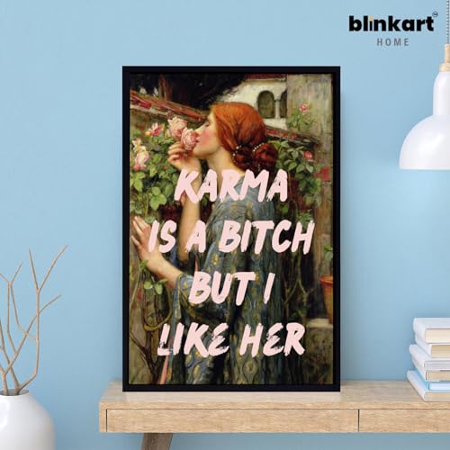 Image of BLINKART Framed Photo - Karma Is A B1Tch But I Like Her | Altered Art Theme | Motivational & Inspirational Wall Art Poster for Home, Bedroom, Living Room, Office, Hotel & Gifting - 12x8 Inch
