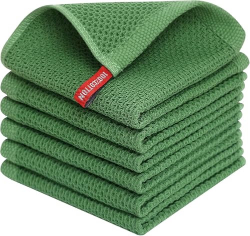 Image of 100% Cotton Kitchen Dish Cloths, 6 Pack Waffle Weave Ultra Soft Absorbent Dish Towels for Drying Dishes Quick Drying Kitchen Towels Dish Rags, 13.4 X 13.4 Inches (Grass Green, Pack of 6)