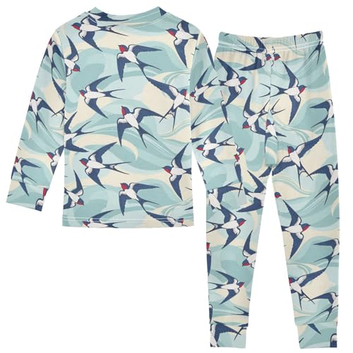 Pajama Sets Long Sleeve Birds Flying Waves Background Soft Comfy Sleepwear 2 Piece PJS 3-8T3