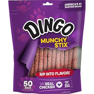Dingo Munchy Stix for Dogs, Made with Real Chicken Treats for Small, Medium, and Large Breads 50-Count