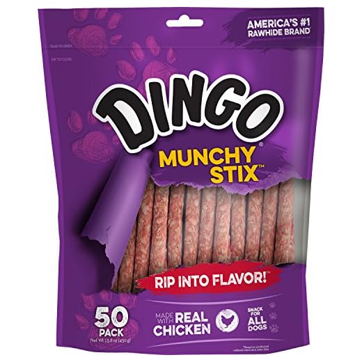 Dingo Munchy Stix for Dogs, Made with Real Chicken Treats for Small, Medium, and Large Breads 50-Count